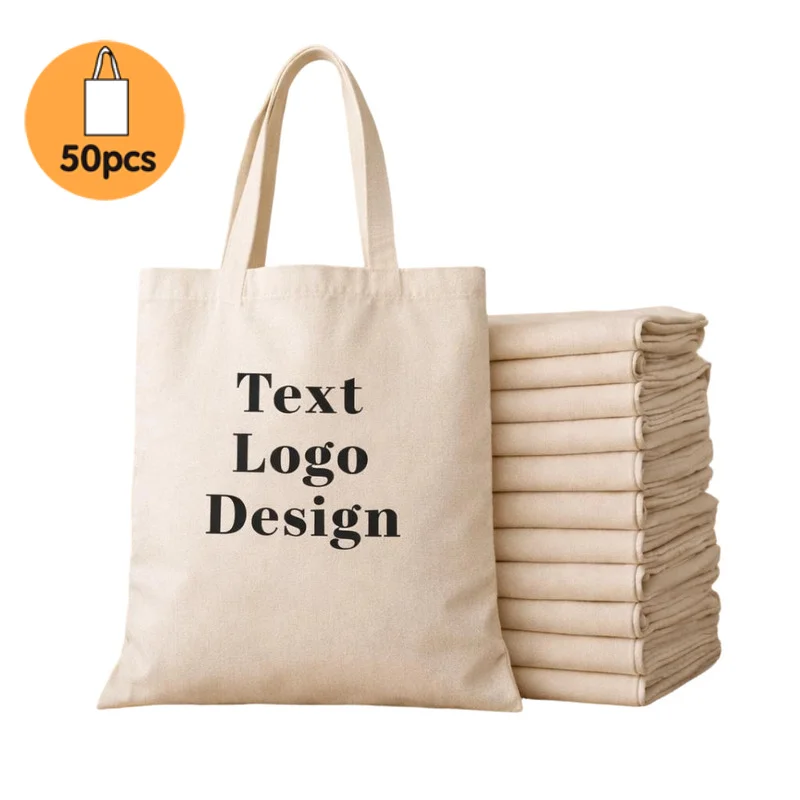Custom Tote Bags 50 Pcs Bulk Personalized Canvas Bag Cotton Custom Size Color Print Design Logo Shoulder Bag Wholesale