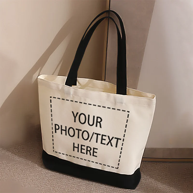 1/5/10/30/50 Pieces/lot Customized Photo/Text Splicing Handbag Women’s Canvas Tote Bag Casual Commuting Shopping Bags 40x35x10cm