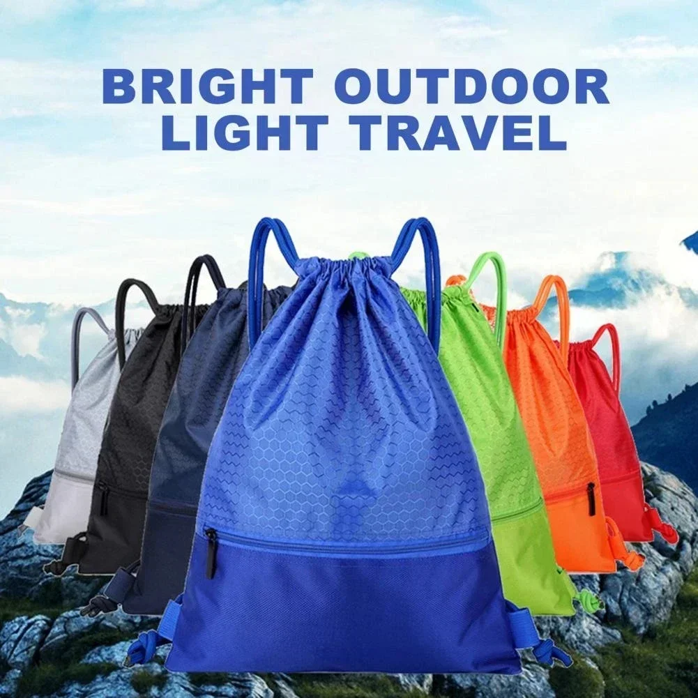 Outdoor Sport Drawstring Pocket Simple Backpack Men’s and Women’s Fitness Backpack Lightweight Basketball Bags Oxford Zipper Bag